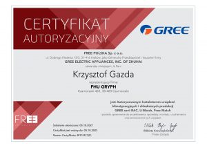 Certyfikat autoryzacji - klimatyzacja GREE - GRYPH 2021